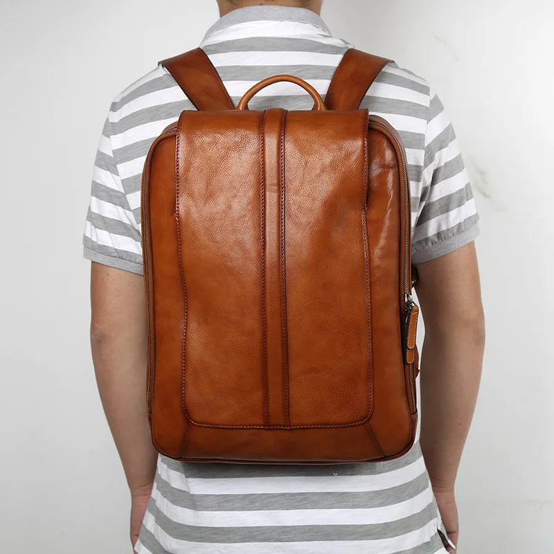Men's Vintage Leather Backpack | High Capacity Computer Bag