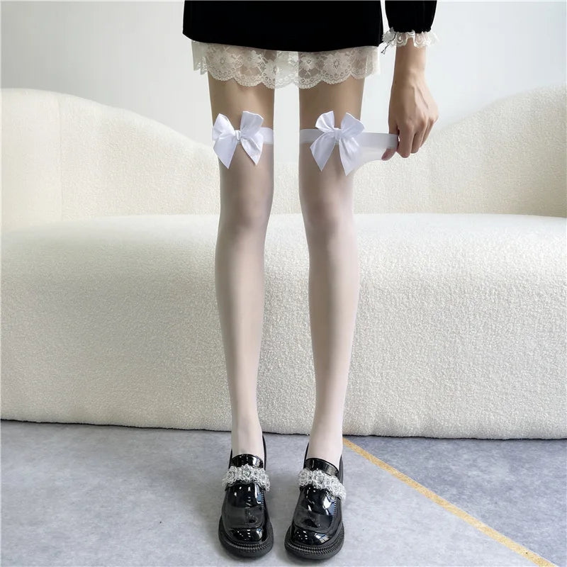 Women's Sexy Lace High Thigh Bow Stockings | Stylish Over-The-Knee