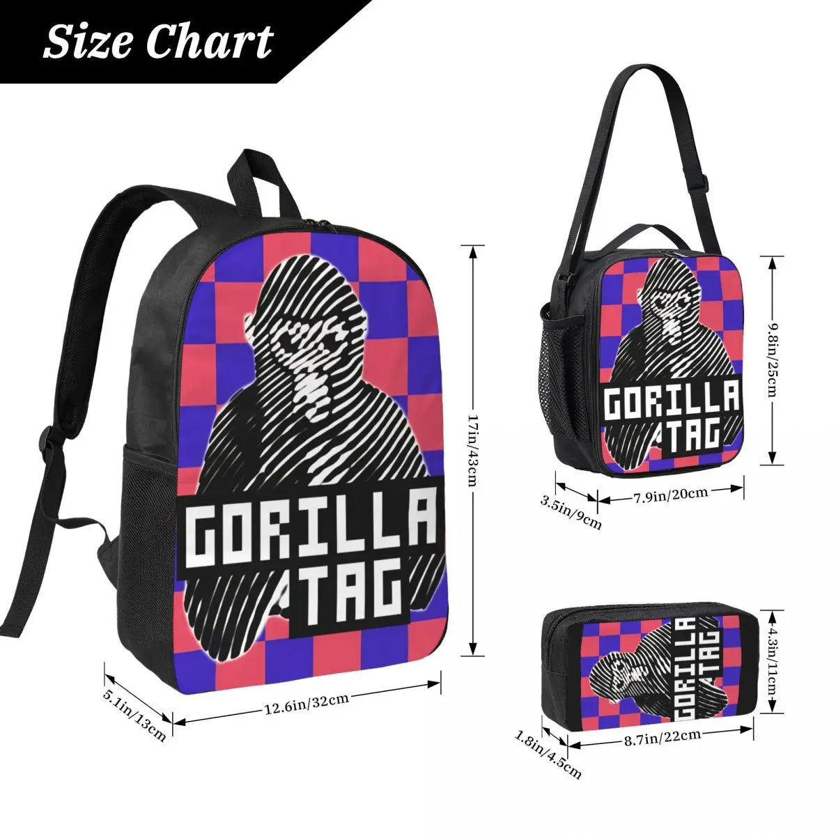 Stylish Black and White Gorilla Backpack Set for Teens | Versatile Bags