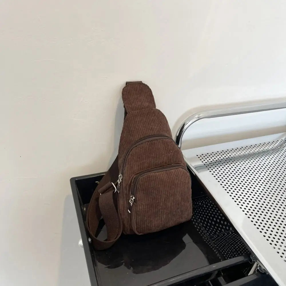 Solid Color Corduroy Chest Bag | Stylish Crossbody Schoolbag