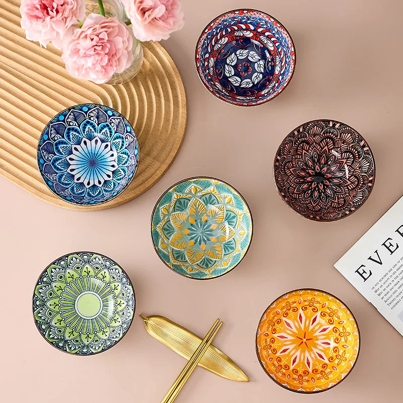 6-Piece Bohemian Mandala Ceramic Bowls | Stylish & Versatile