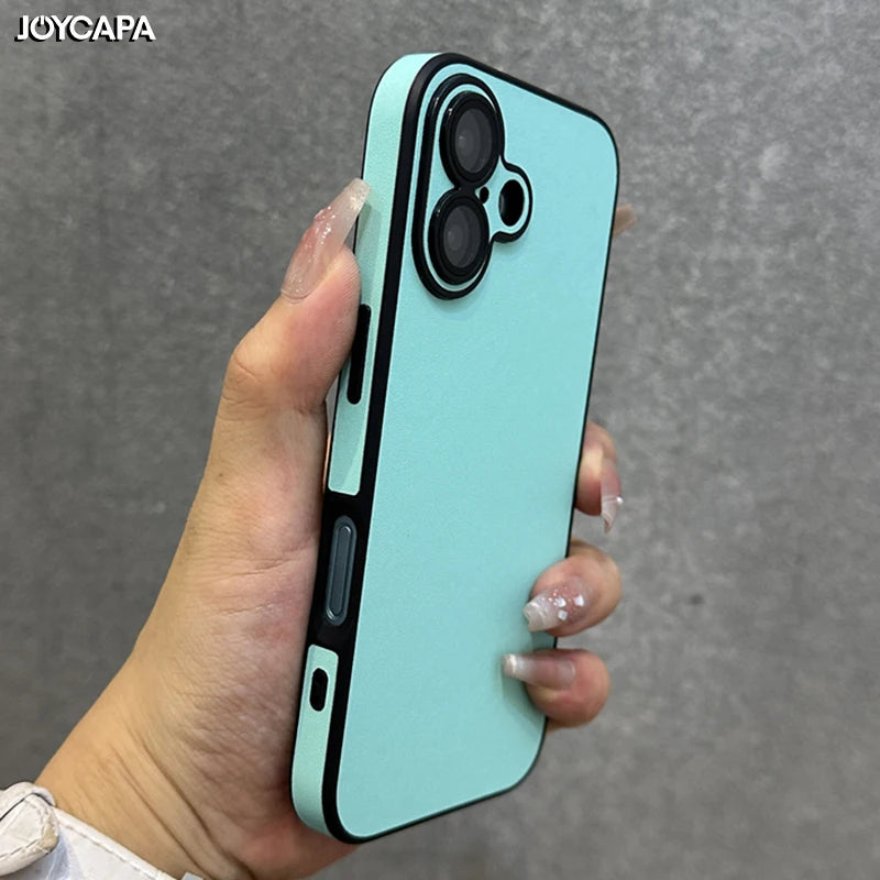 Luxury Leather Colorful Case for iPhone 16 15 14 Plus 13 12 11 Pro Max Soft Silicone Bumper Matte Shockproof Simple Cover