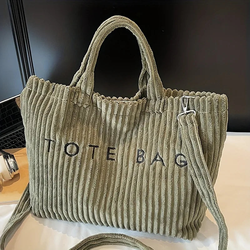 Bolso de mano de terciopelo a rayas de gran capacidad | Bolso tote elegante y versátil