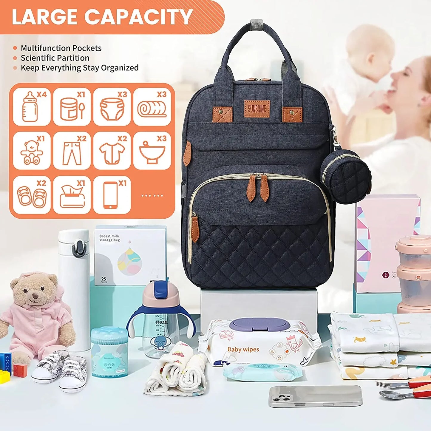 3 In 1 Diaper Bag Backpack | Waterproof & USB Charging