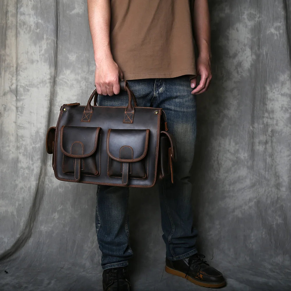 Genuine Leather Retro Men's Handbag | Large Capacity Crossbody Bag