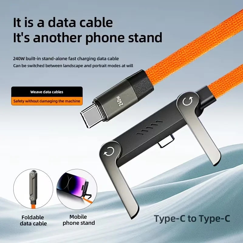 240W Quick Charge Type-C Elbow Cables with Invisible Kickstand