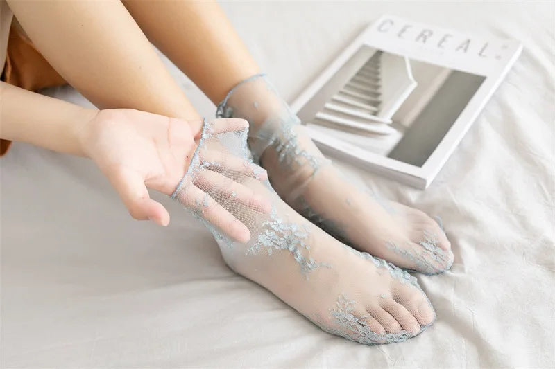 Breathable Lace Mesh Black Socks for Women | Ultra-thin Fashion