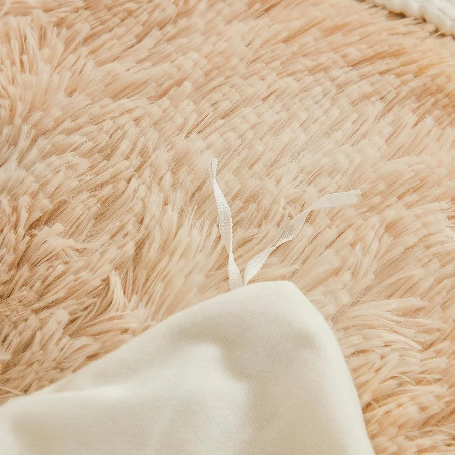 Twin Size Khaki Fuzzy Duvet Cover Set | Cozy Plush Bedding