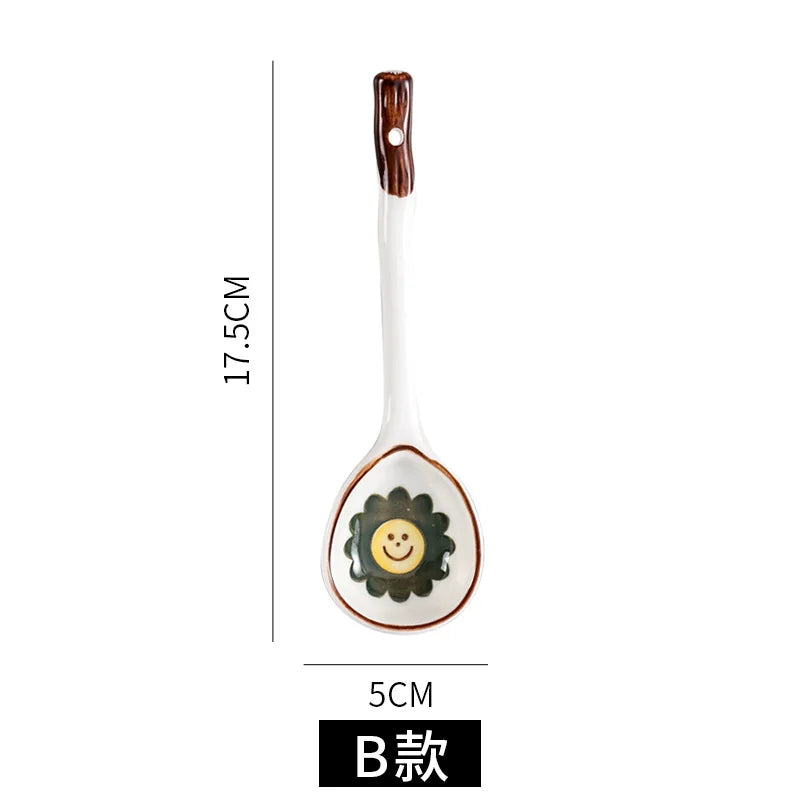 Cuchara de cerámica linda para sopa | Accesorio de cocina estilo japonés Kawaii