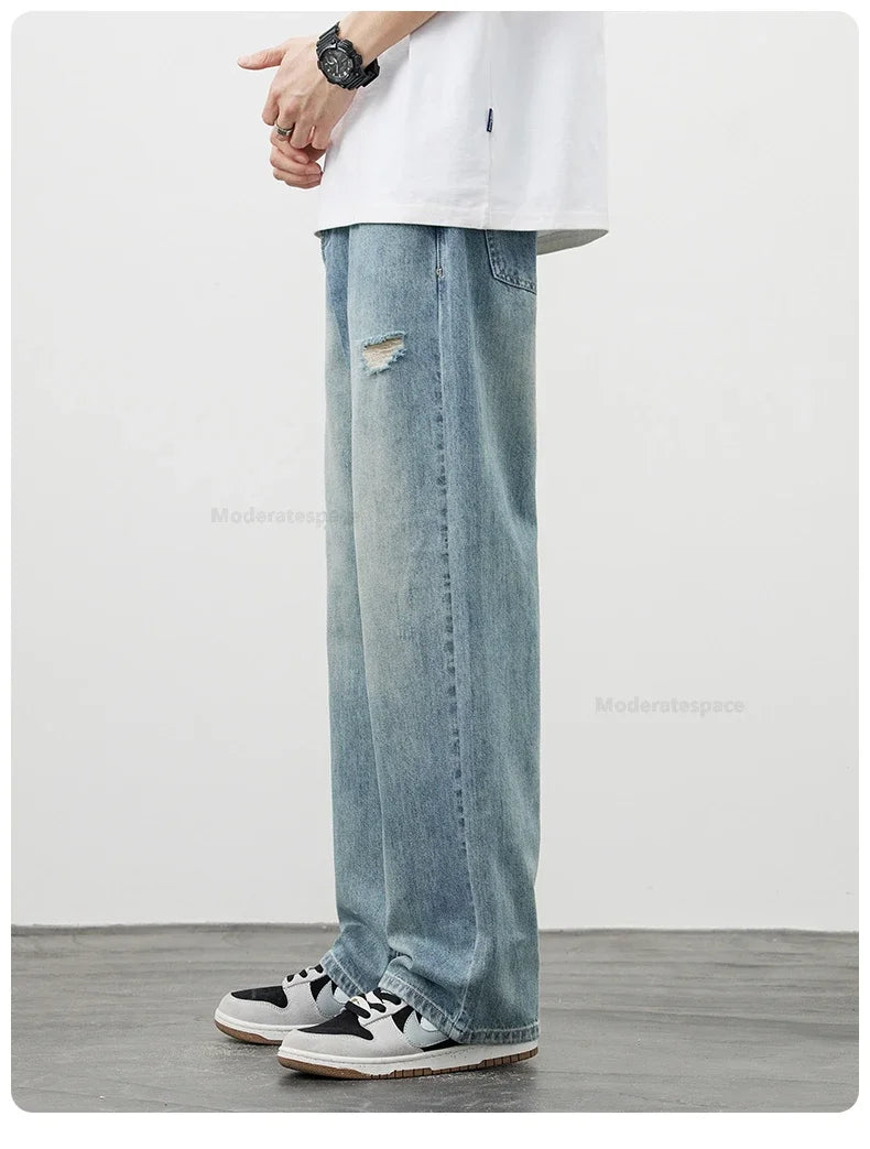 Men's Vintage Baggy Jeans | Distressed Y2K Straight Pants
