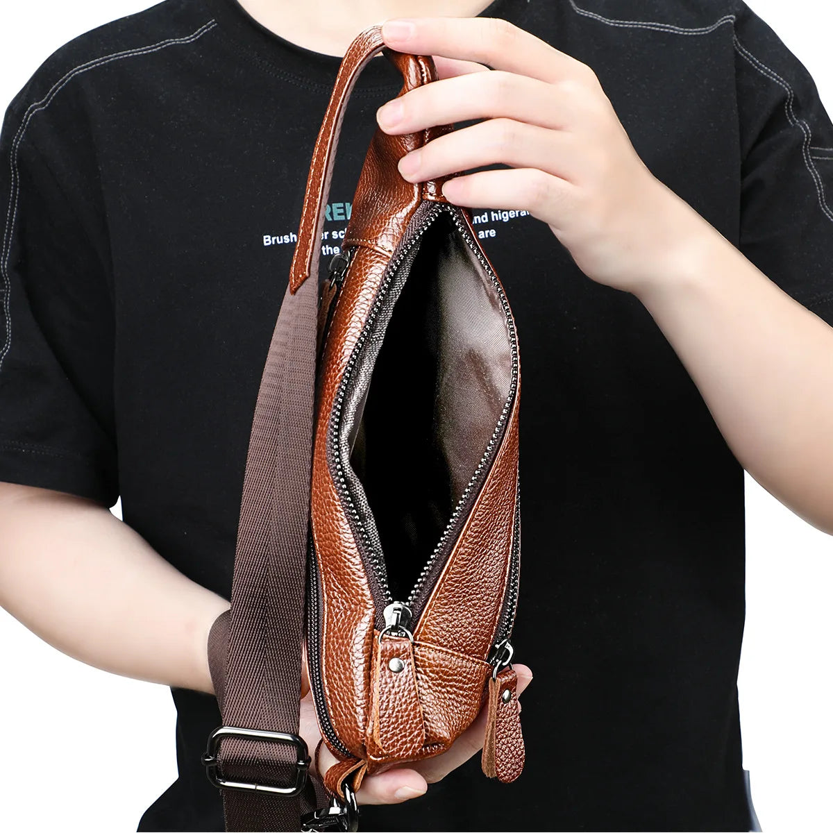 Men's Genuine Leather Chest Bag | Casual Triangle Crossbody Sling