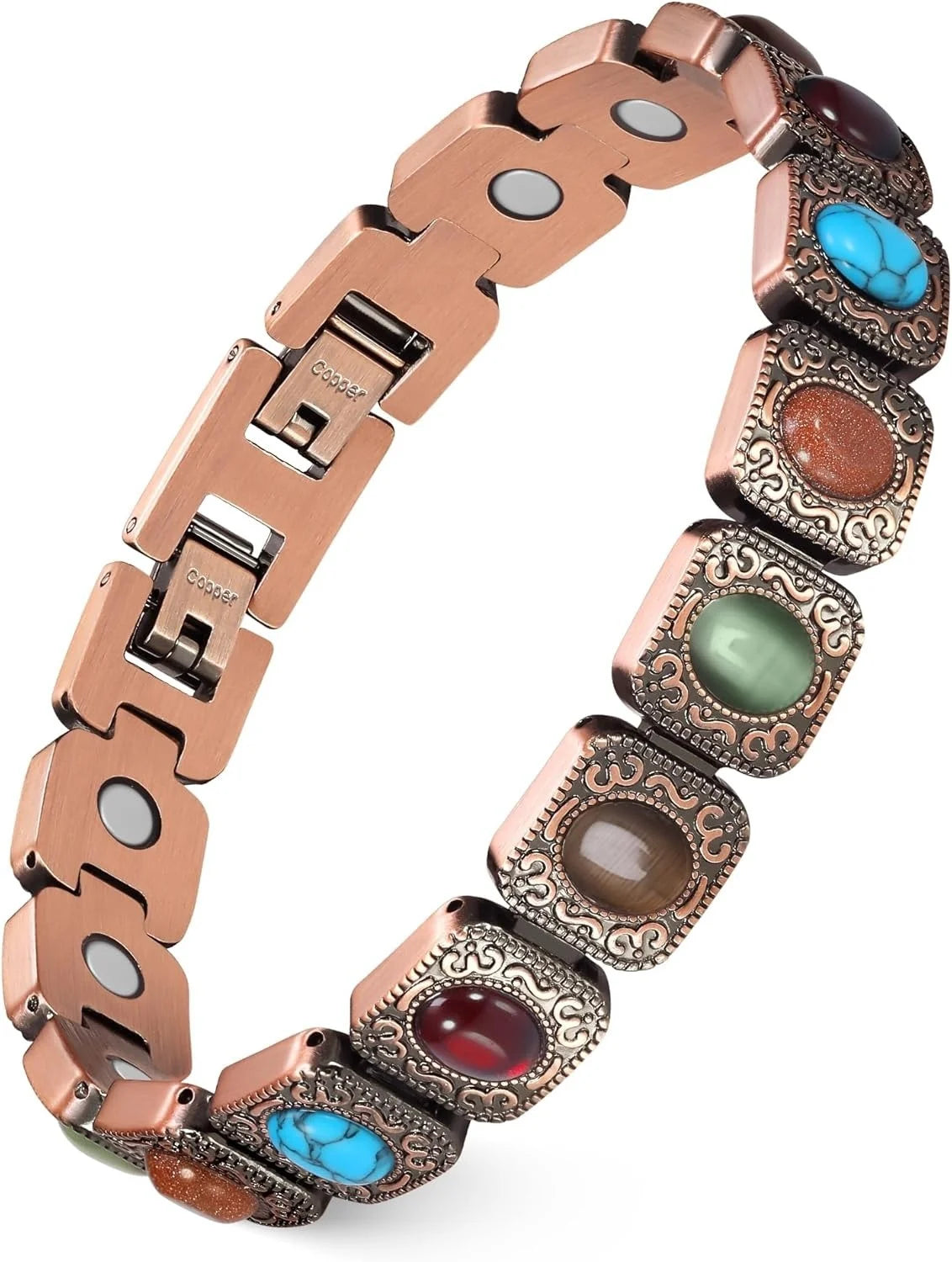Adjustable Pure Copper Magnetic Bracelet with Natural Stones