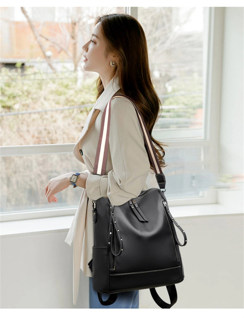 Mochila de cuero impermeable elegante para estudiantes jóvenes | Duradera y a la moda
