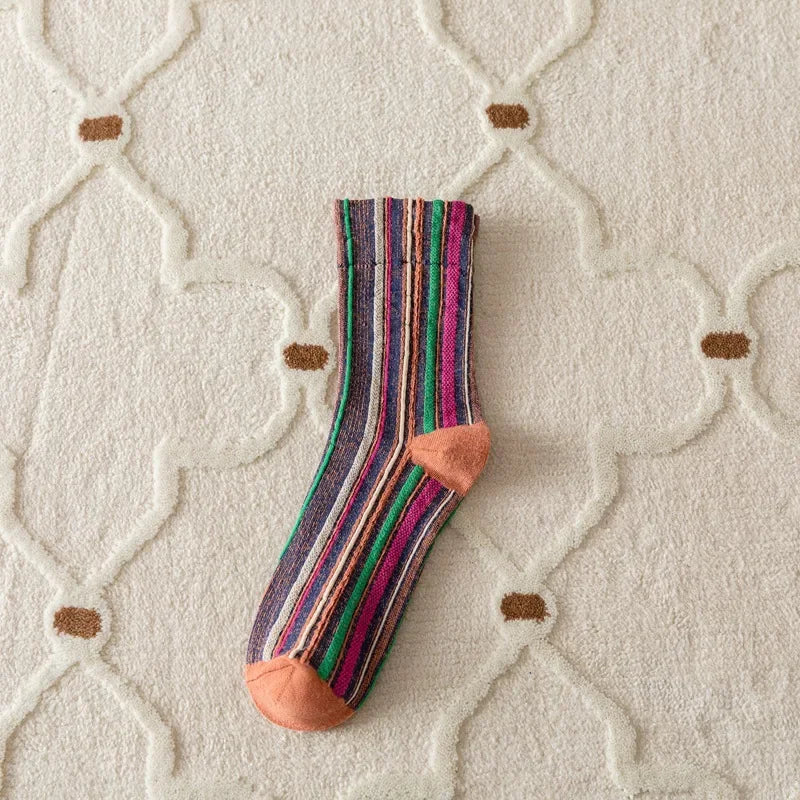 Colorful Striped Women's Crew Socks | Vintage Harajuku Style