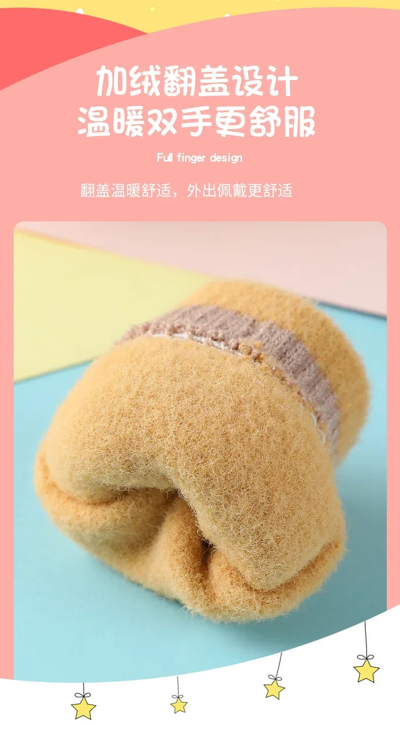 Kawaii Cartoon Dino Kids Half Finger Gloves | Winter Warmth for Fun