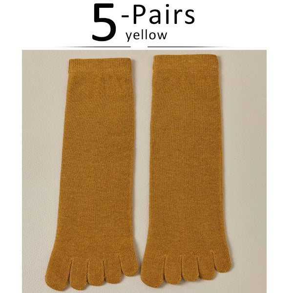 5 Pairs Women's 5 Finger Socks | Comfortable Cotton Toe Socks