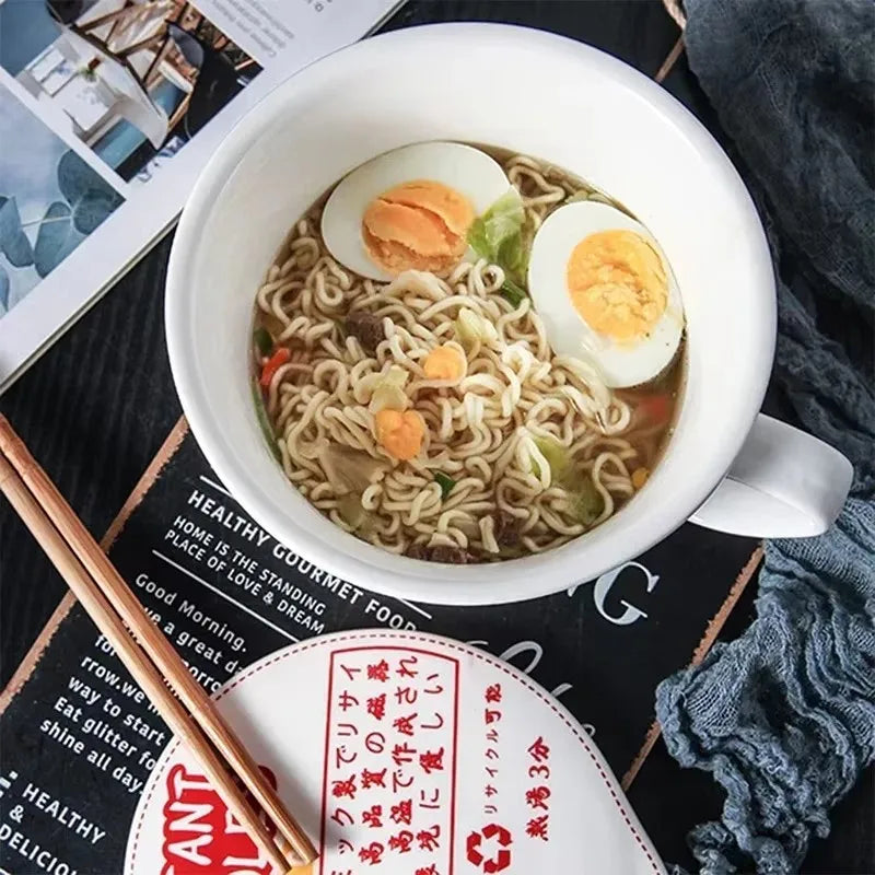 Cuenco de ramen de gran capacidad con asa | Elegante cuenco de cerámica para fideos