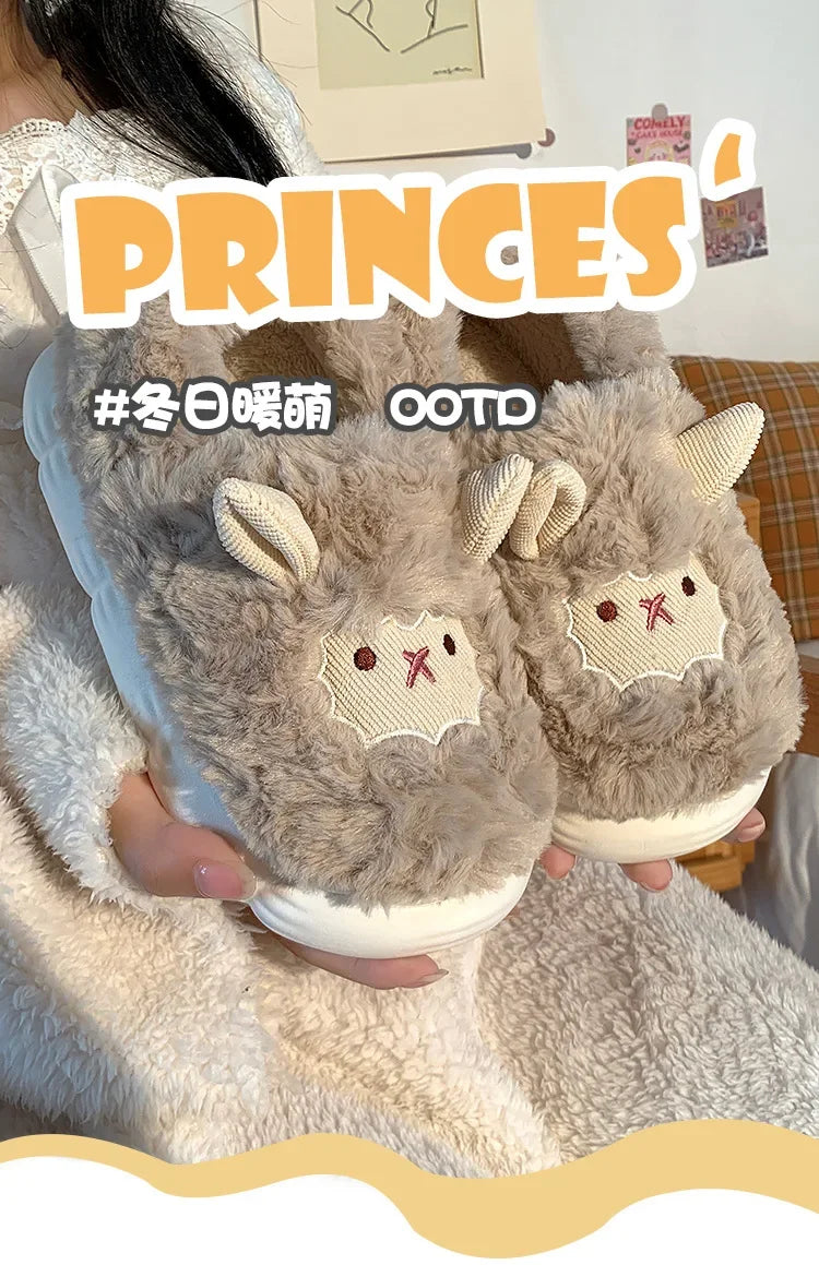 Cute Sheep Plush Slippers | Warm Faux Fur Indoor/Outdoor Shoes