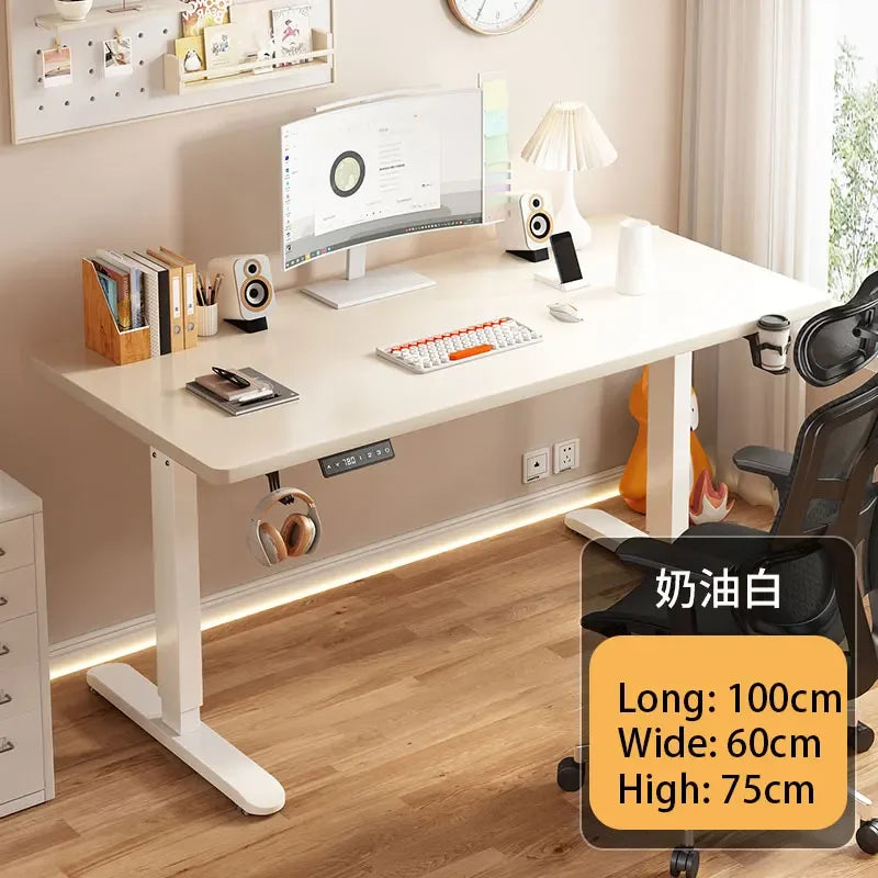 Electric Height Adjustable Solid Wood Computer Desk for Home & Office