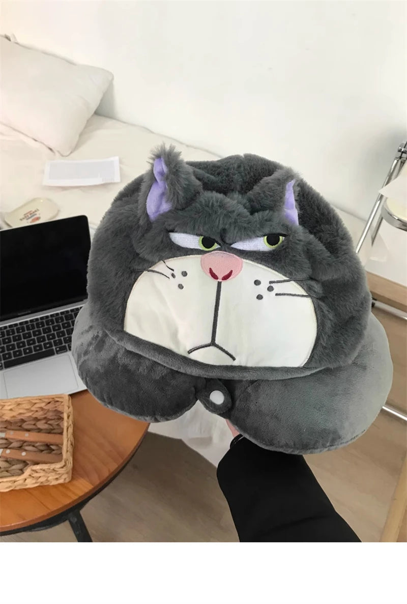 Kawaii Cat U-Shaped Neck Pillow | Cozy Hooded Travel Companion