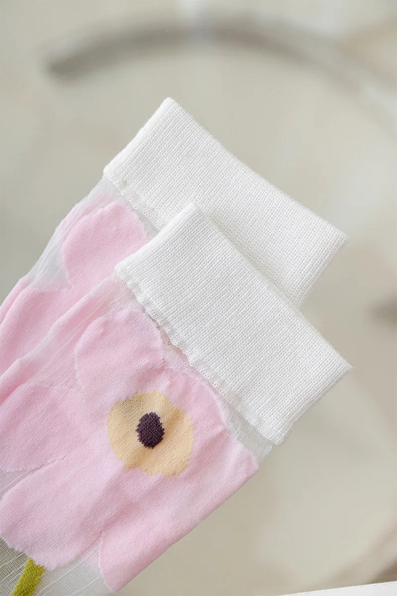 Floral Print Knee High Socks | Stylish Ultra-Thin Summer Stockings