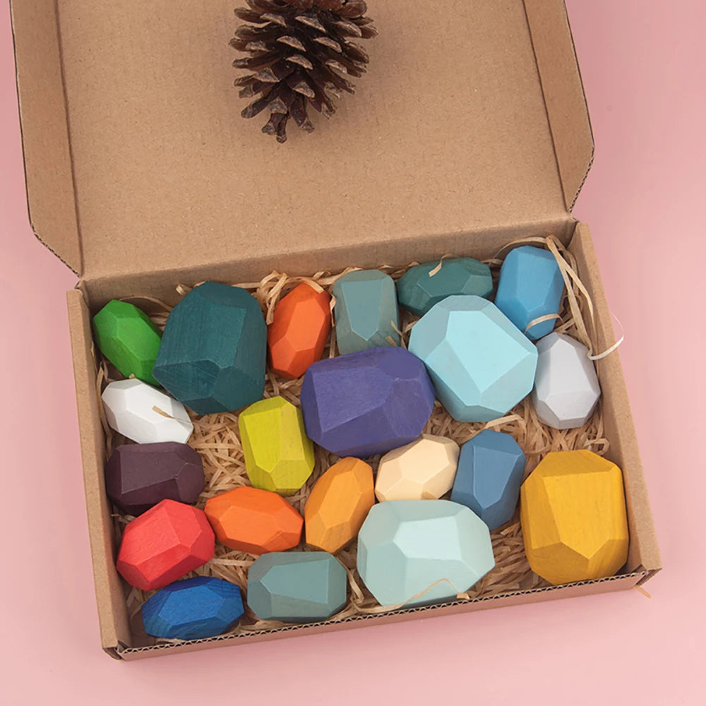 Wooden Sorting Stacking Rocks for Kids | Montessori Learning Toy
