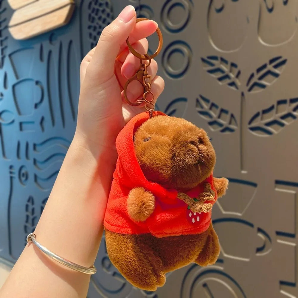 Capybara Plush Toy with Hoodie Wings Small Stuffed Animal Keychain Doll