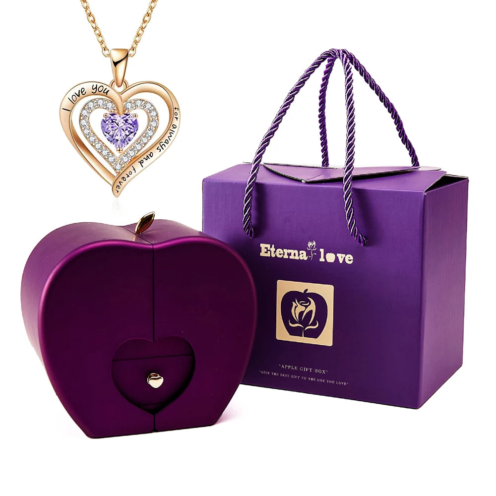 Romantic Sakura Pink Jewelry Box & Heart Necklace Gift Set for Women