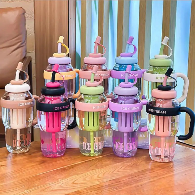1300ML Plastic Water Bottle with Straw for Kids Large Capacity Cute Cup School Travel Outdoor