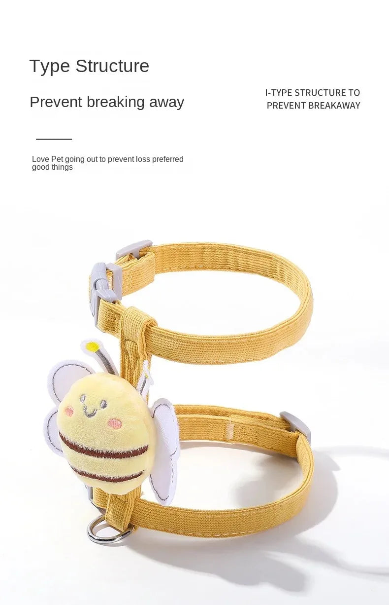Cute Cartoon Bee Cat Harness & Leash Set for Small Pets