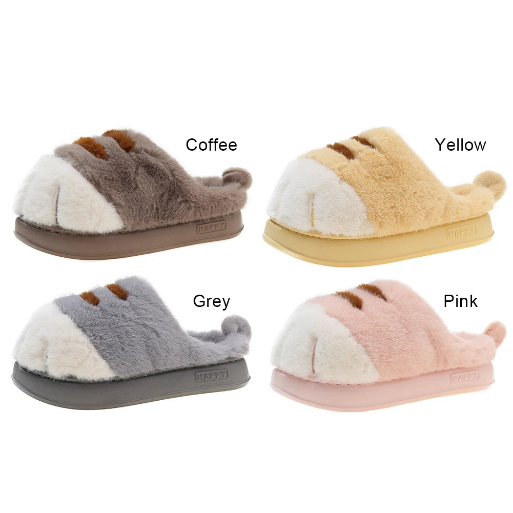 3D Cat Paw Plush Slippers | Cozy Warm Winter House Shoes