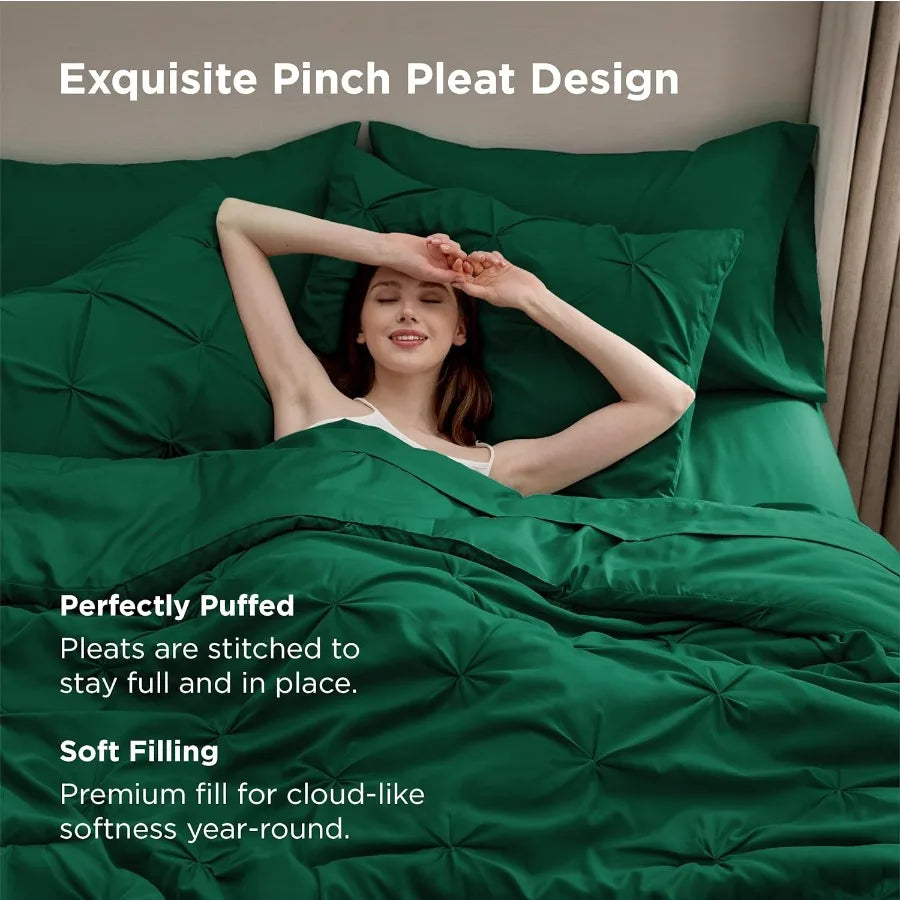 Elegant Full Size Dark Green Comforter Set - 7-Piece Bedding Bundle