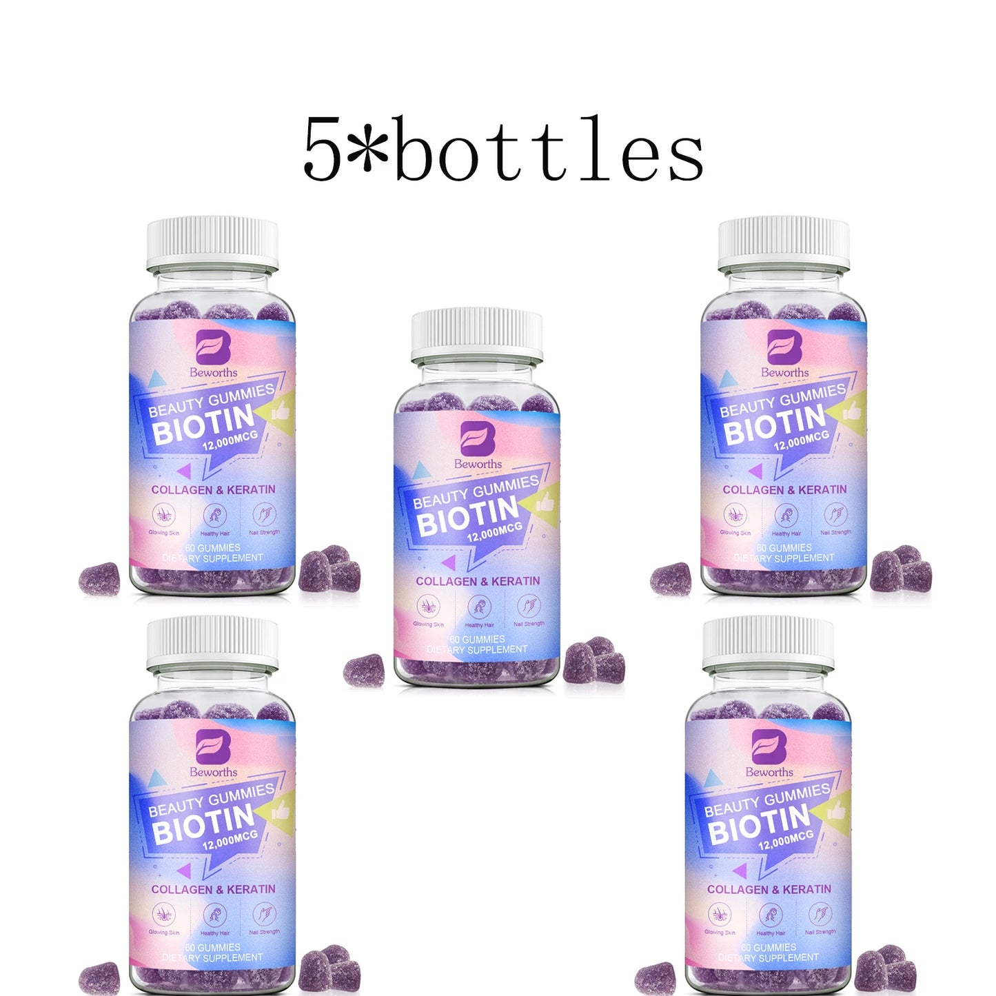 Vitamin Biotin Gummies for Stronger Hair, Skin & Nails - 60 Gummies