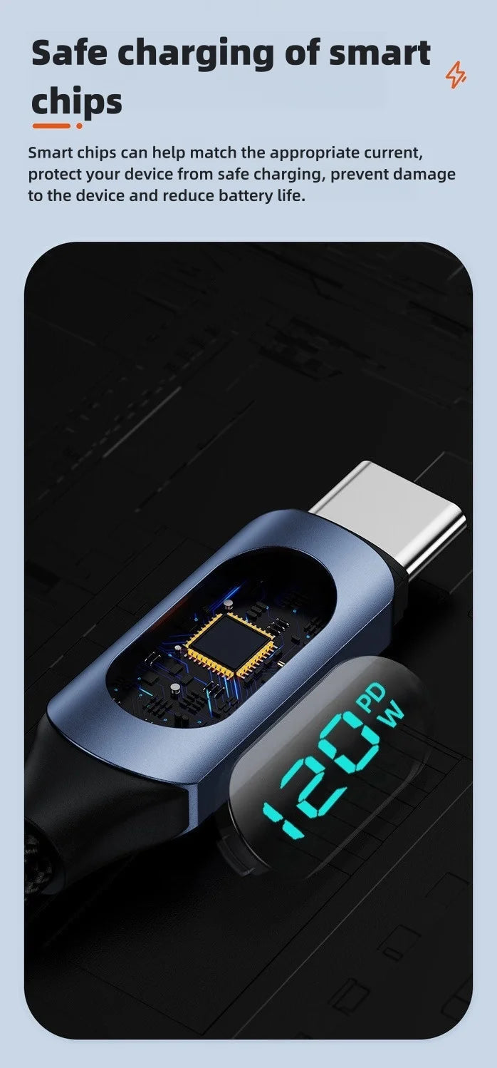 120W Super Fast Type C Charging Cable | High-Speed Data Cord