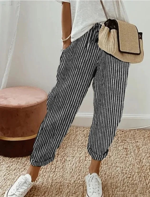 Stylish Women's Loose Stripe Printed Casual Pants for Summer