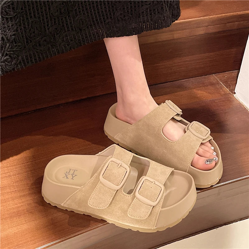 Comfortable Summer Women Slippers with Retro Buckle Design