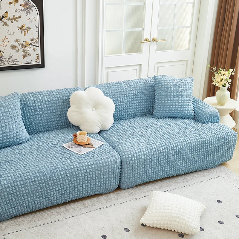 Solid Color Bubble Popcorn Sofa Cover | Elastic & Durable Fit