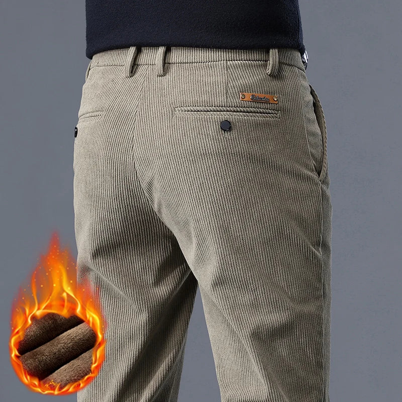 Men's Thick Fleece Corduroy Pants | Winter Warm Business Casual Trousers
