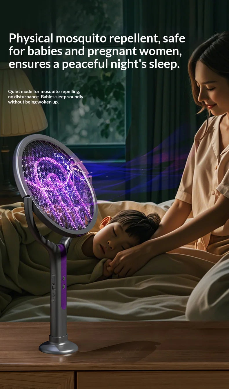 Rotating Head Bug Zapper Racket | Rechargeable Electric Fly Swatter