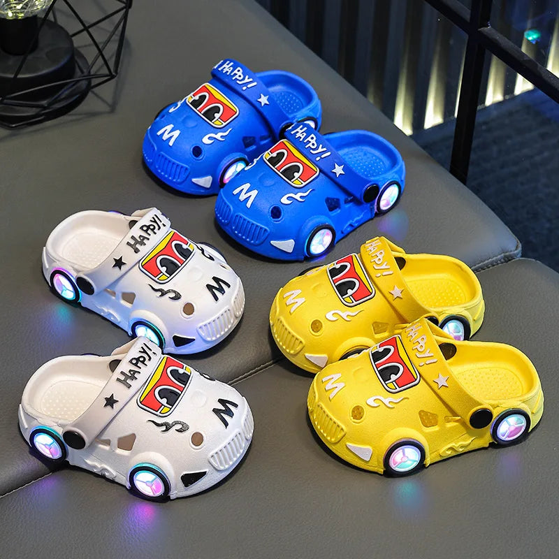 Children's Car Shaped Light Up Slippers | Fun Summer Footwear