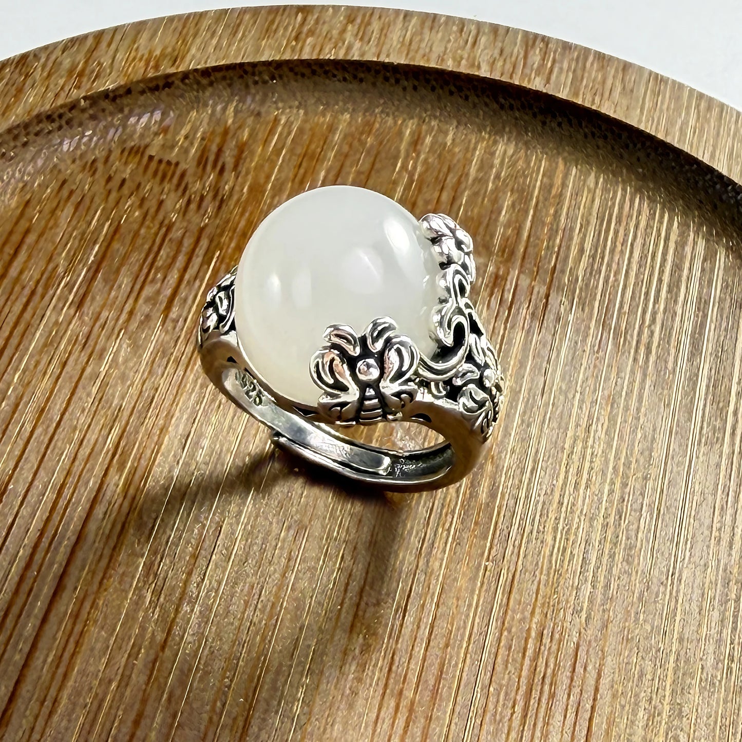 Adjustable Geometric Jade Ring for Women | Vintage Jewelry Gift
