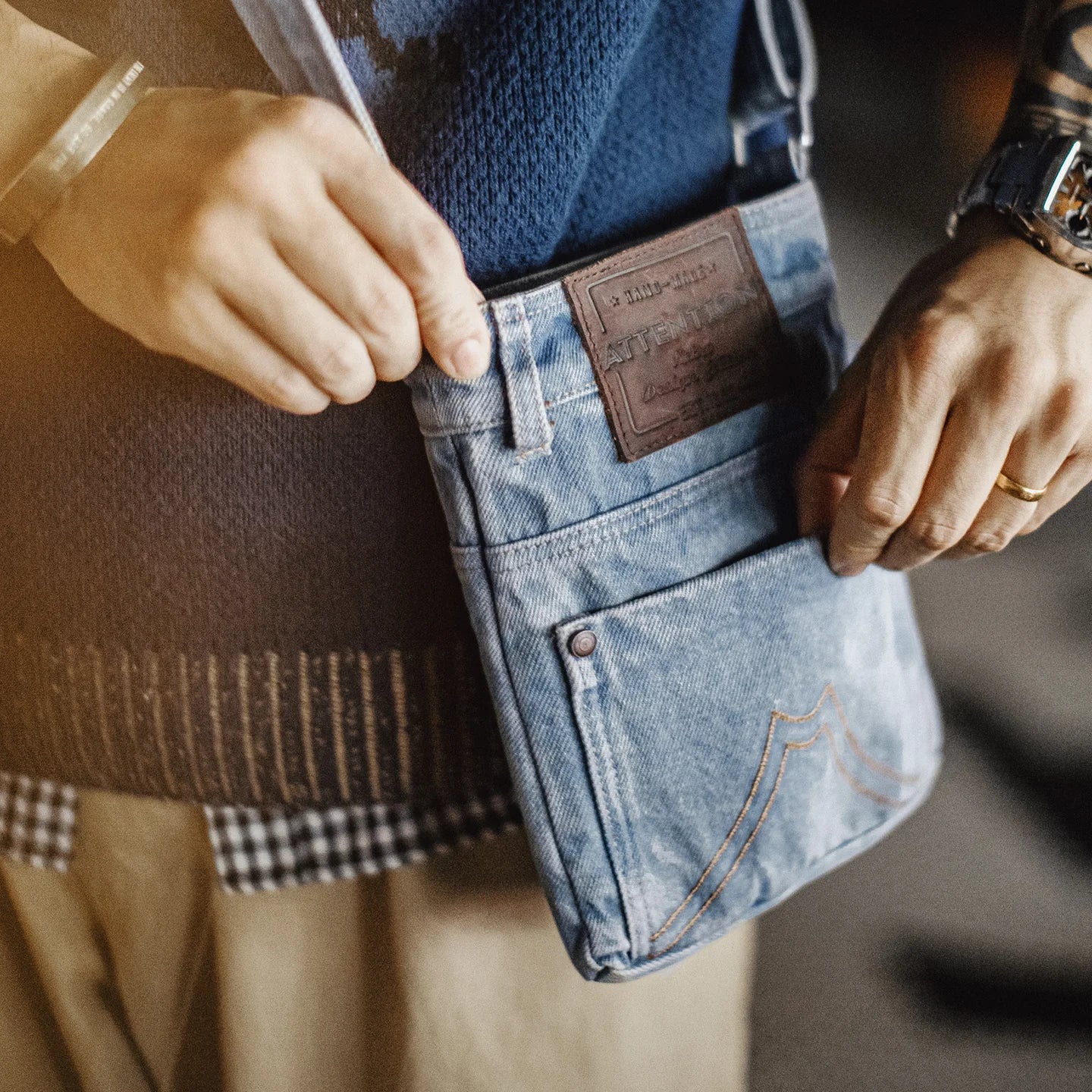 Vintage Washed Blue Denim Crossbody Bag | Unisex Canvas Tote