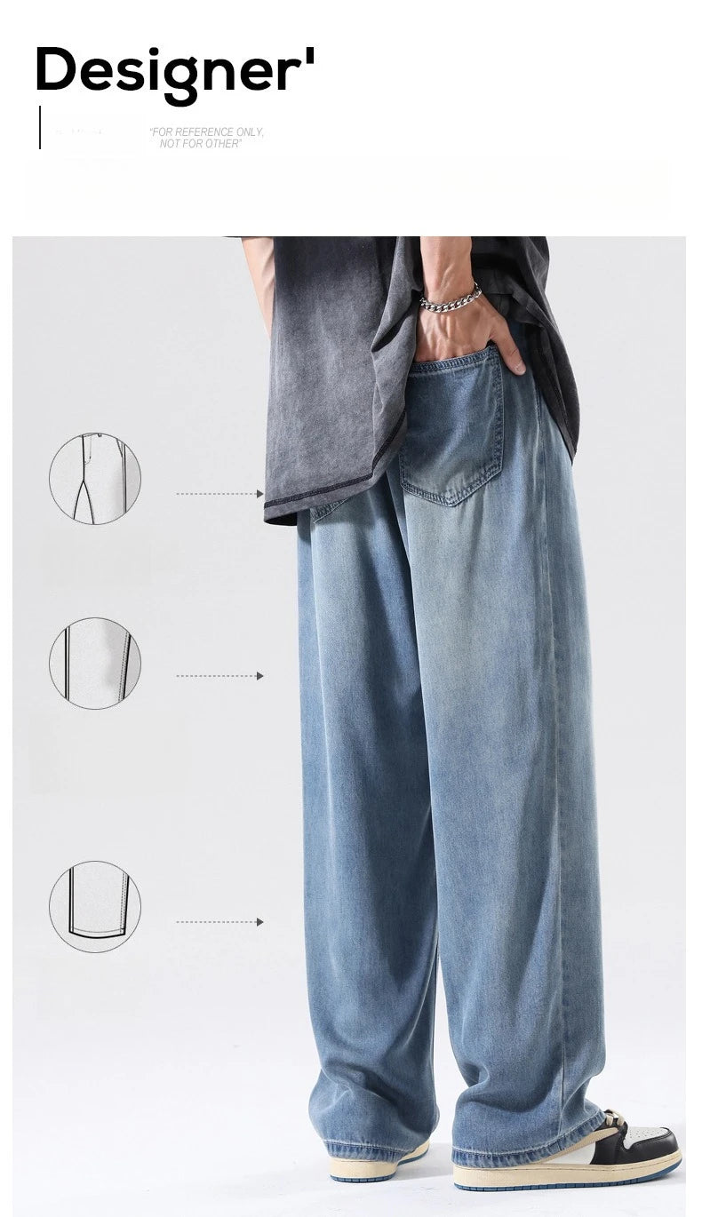 Men's Wide Leg Jeans | Breathable Loose Straight Leg Denim Pants