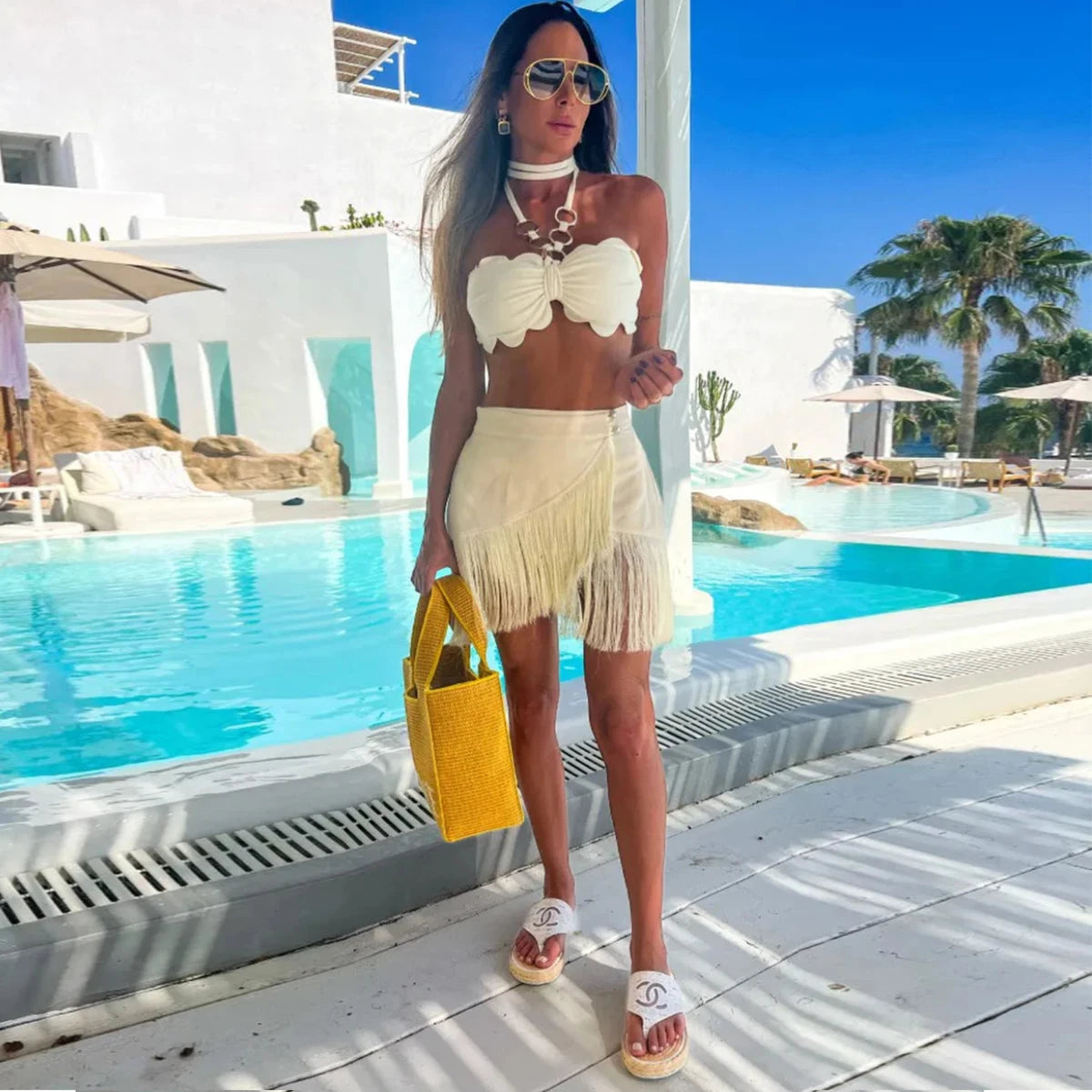 Black Off Shoulder Bikini Pantdress Set | Summer Beach Swimwear
