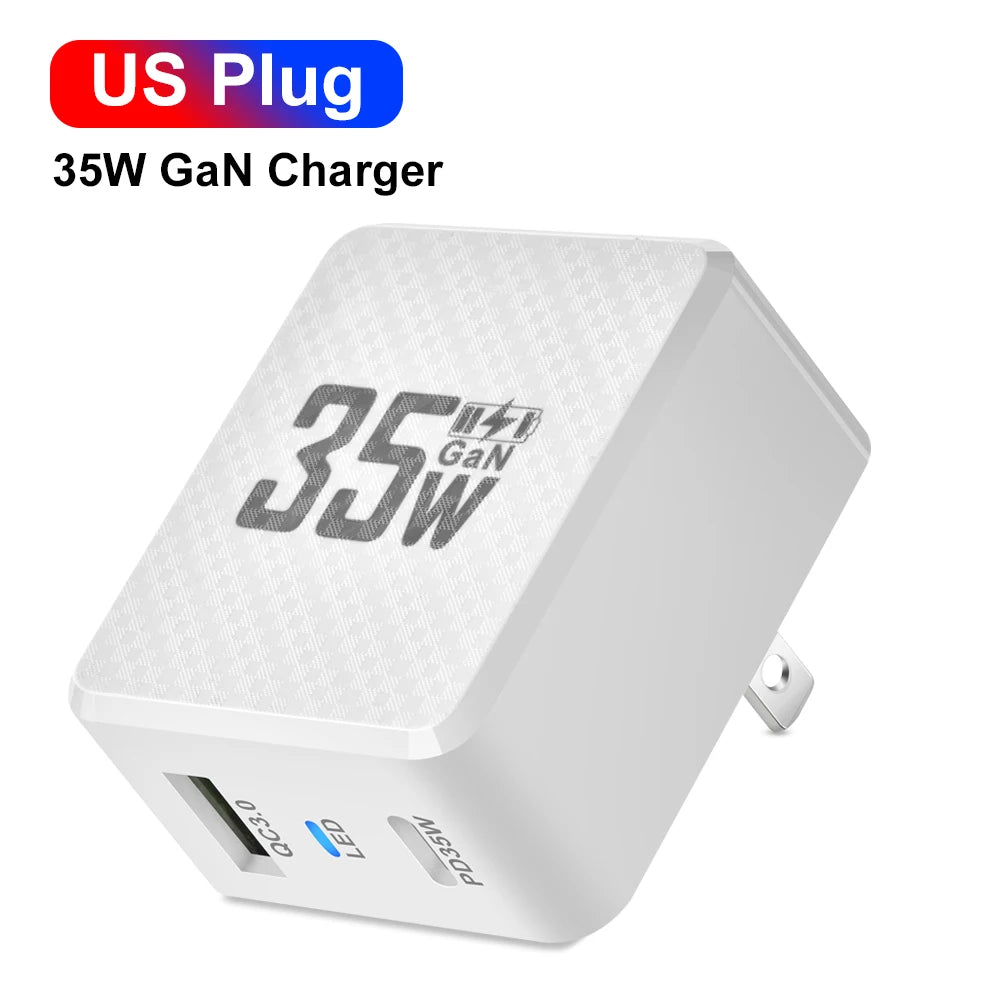 35W GaN Dual Port Fast Charger | USB-C & USB-A Wall Adapter
