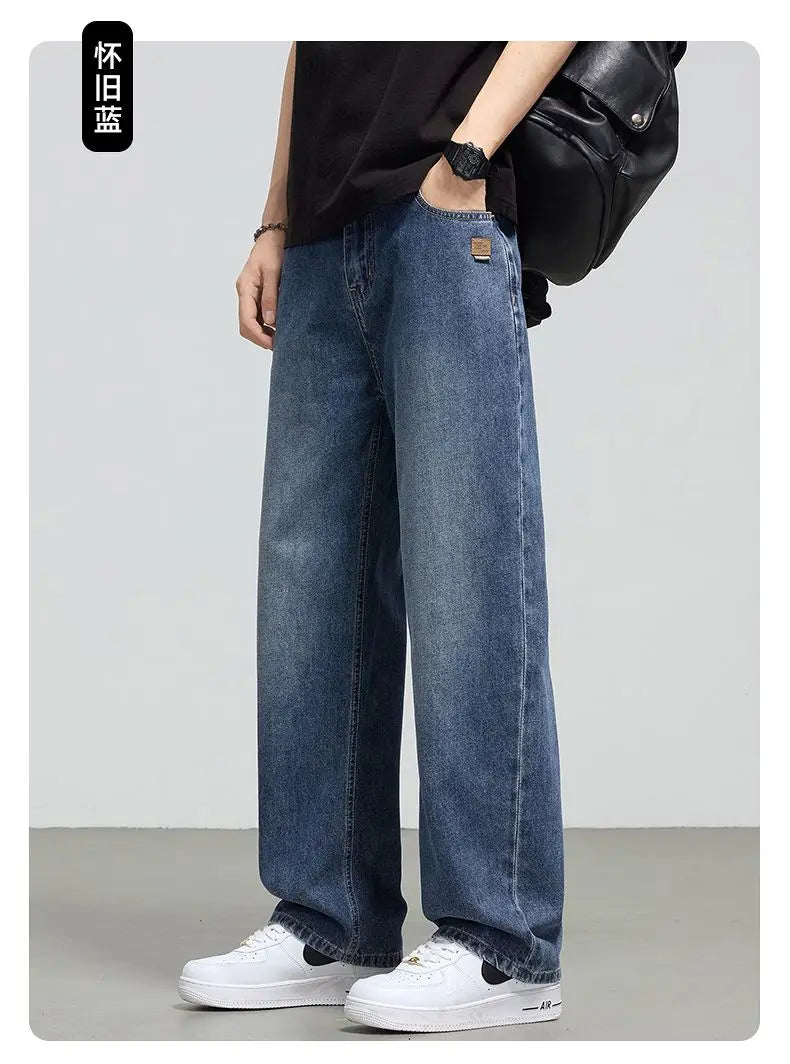 Men's Retro Straight Jeans | Casual Loose Wide Leg Denim Pants