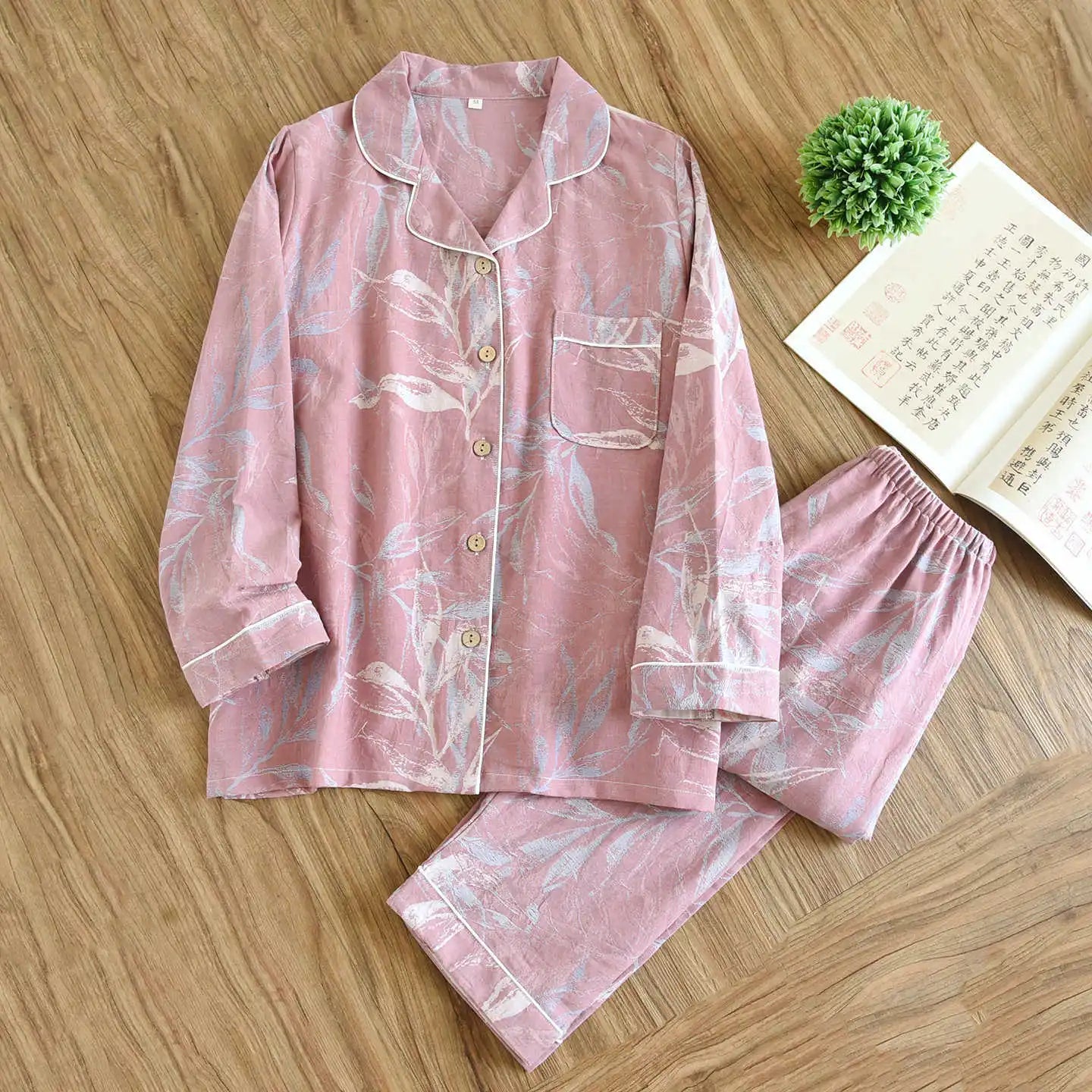 2026 Japanese Spring and Autumn New Women's Pajama Set 100% Cotton Vintage Long sleeved Pants Two Piece Set for Home Furnishings