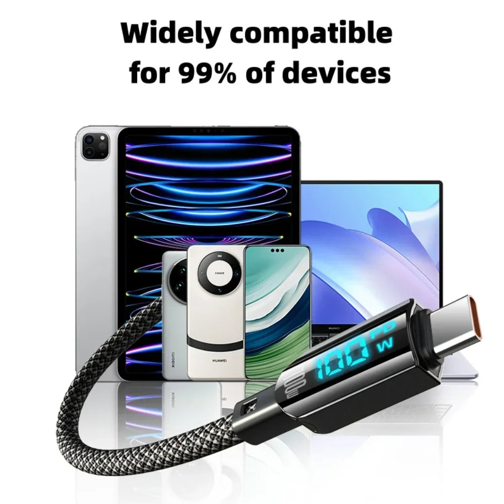 100W USB C to Type C Fast Charging Cable with LED Display