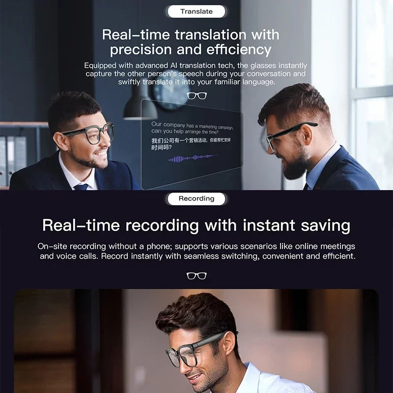 Men's AI Smart Glasses | Dual Camera Translation & Bluetooth Calling