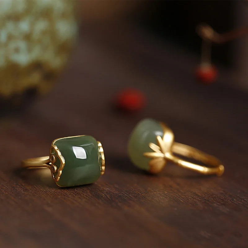 Adjustable Geometric Jade Ring for Women | Vintage Jewelry Gift